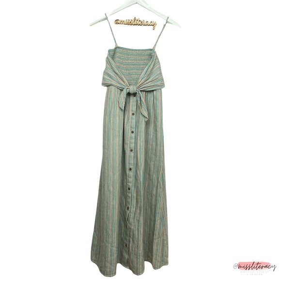 American Eagle AEO Ladies' Sundress Striped Smocked Button-Down Midi Dress XXS - Picture 2 of 12